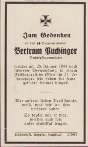 SS-Panzergrenadier Death Notice 1944