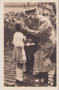 Adolf Hitler 'Greeting young girl' Postcard 
