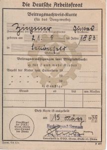 DAF Beitragsnachweis-Karte 1939