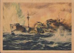 Kriegsmarine 'Sperrbrecher durchbricht ein Minenfeld' Postcard