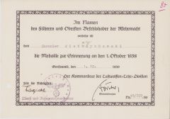 Flak Lehr Rgt 1.Okt.1938 Award Document