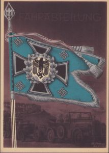 Postcard Fahnen der Deutschen Wehrmacht 'Fahrabteilung'