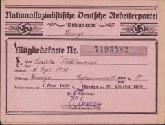 NSDAP Mitgliedskarte (Lemgo-Ost) 1939