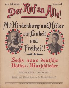 Rare Hindenburg und Hitler Liederblatt