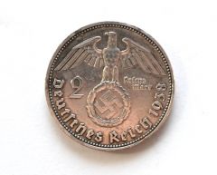 Silver 2 Deutsche Reichsmark Coin 1938