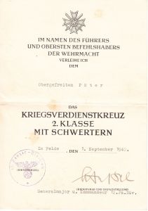 12.Pz.Div. KvKII Award Document 1942
