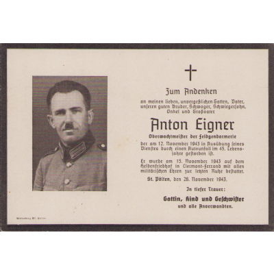 Feldgendarmerie Death Notice 1943 (Car accident)