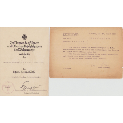 Inf.Rgt.276 EKII/ISA Award Documents (Stalingrad)