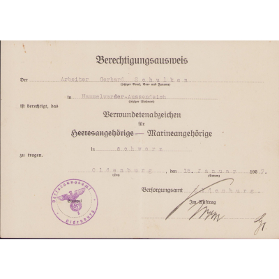 WW1 VWA Marine Award Document