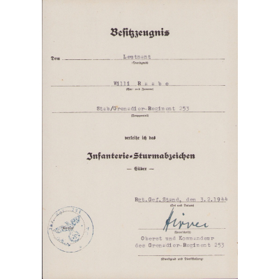 Stab./Gren.Rgt.253 ISA Award Document