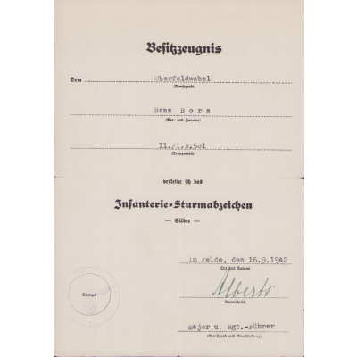 11./Inf.Rgt.501 ISA Award Document