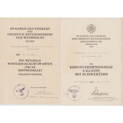 Gren.Rgt.374 Ost/KVKII Award Docs