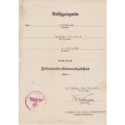 4.Inf.Rgt.194 ISA Award document