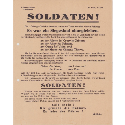 1.Gebirgs-Division 'Soldaten' Leaflet 1940
