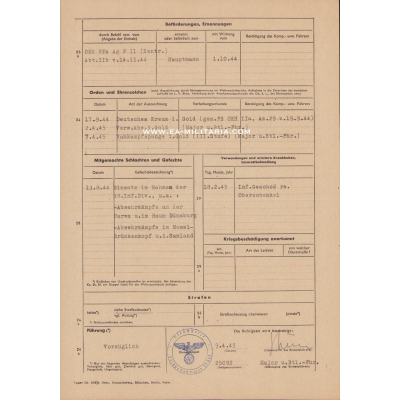 Nks in Gold/DKiG Wehrstammbuch Document