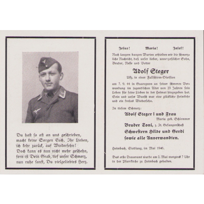 Fallschirmjäger Death Notice (Belgium 1944)