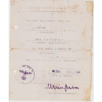 Div.Aufkl.-Abtlg. 22 Krimschild Document