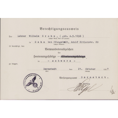 VWA in Schwarz Award Document 1937