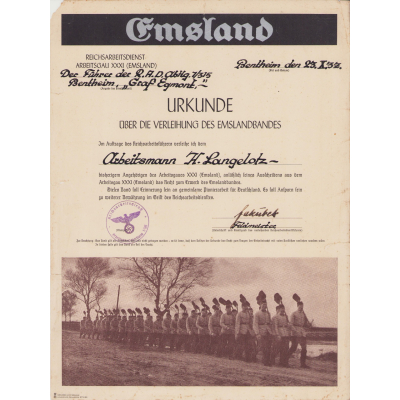 RAD Emsland Cufftitle Award Document (Rad.Abtlg.1/315)