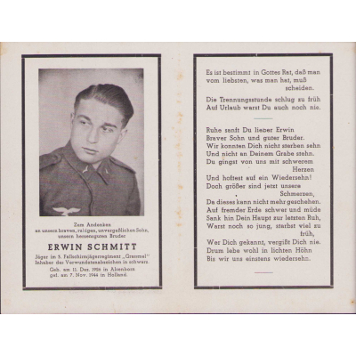 Fallschirm Jg. 'Grassmel' Death Notice (Holland)
