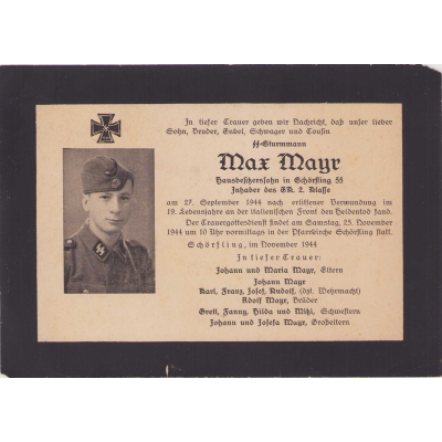 Large Sized Waffen-ᛋᛋ Death Notice 1944 (Italy)