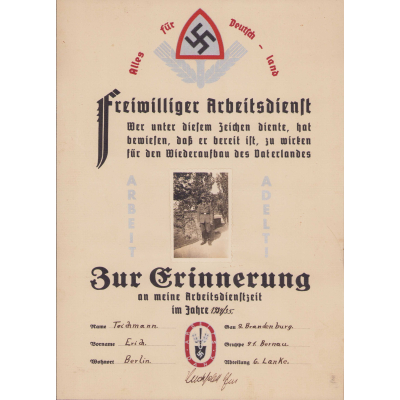 Freiwillige Arbeitsdienst Certificate