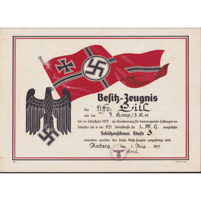 Inf.Rgt.41 l.M.G. Schützenschnur Award Document