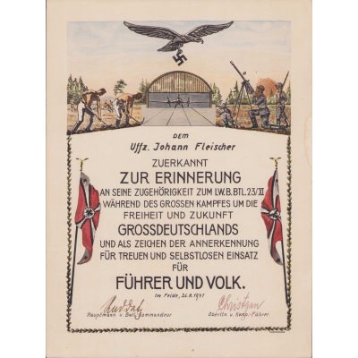 LW.B.BTL.23/XI Dienstzeit Award Document 