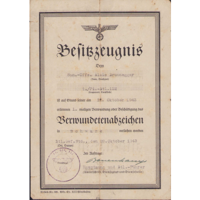 San.-Uffz. Pi.-Btl.112 VWA Award Document