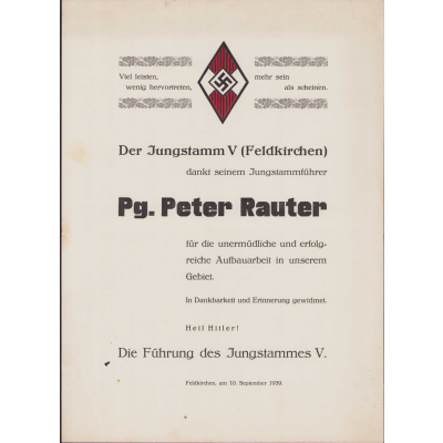 Large HJ 'Dankbarkeit' Document