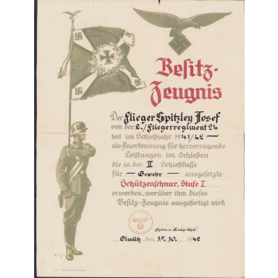 LW Flieger Schützenschnur I.Stufe Award Document