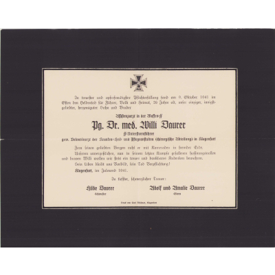 Large! ᛋᛋ-Ustf. Arzt Inf.Rgt.8 Death Notice