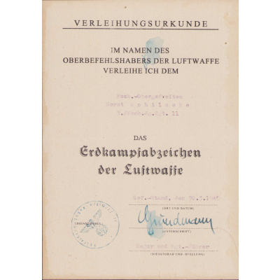 Fsch.Jg.Rgt.11 Erkampabzeichen Award Document 