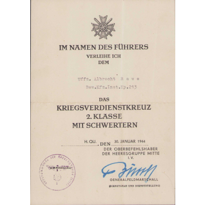 Bew.Kfz.Inst.Kp.213 KVKII Award Document