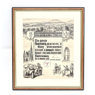 Framed Schtz.Rgt.2 Aktive Dienstzeit Document