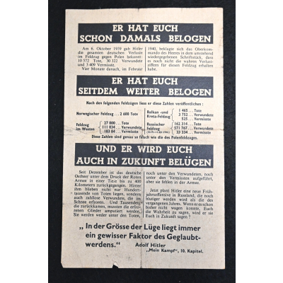 Allied Propaganda 'Er Hat Euch Schon Damals Belogen' Flyer