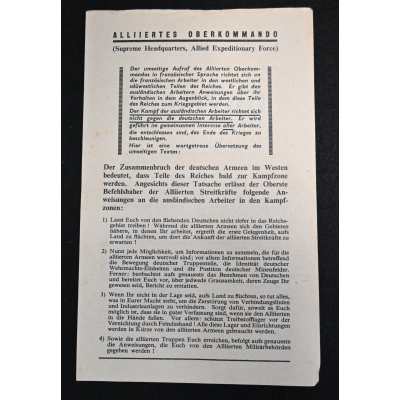 Allied 'Alert/Warning To The French Workers' Flyer