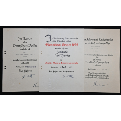 Olympia 1936 Award Document Grouping