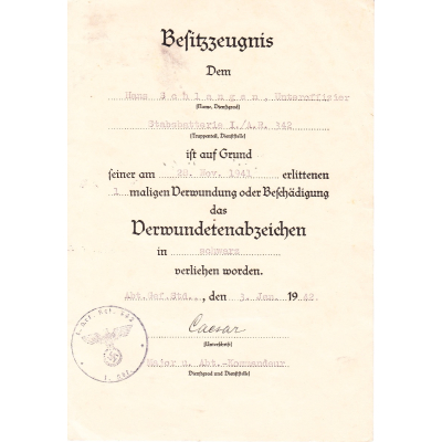 I./Art.Rgt.342 VWA Award Document