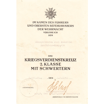 Kraftfahr-Komp.456 KvKII Award Document 