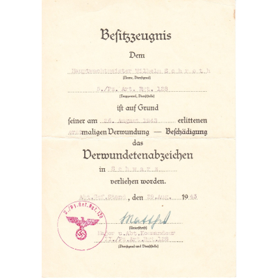 5./Pz.Art.Rgt.128 VWA Award Document