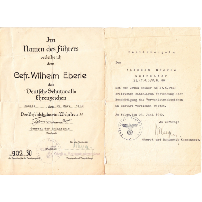 13.(I.G.)Inf.Rgt.88 Award Document Set