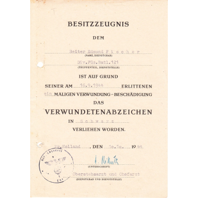 Div.Füs.Batl.121 VWA Award Document