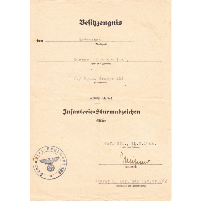 2./Rgts.Gruppe 482 ISA Award Document