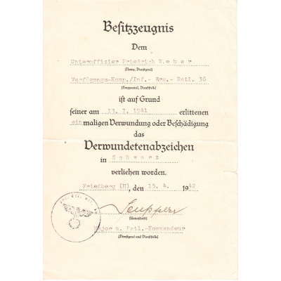 Verf-Komp./Inf.Ers.Btl.36 VWA Award Document