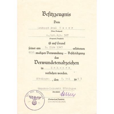 4./Art.Rgt.327 VWA Award Document