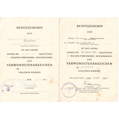 Werf-Rgt 55 VWA Silver & Black Award Document Set 